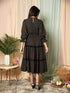 AAHELI RADIANT MEADOWS BLACK COTTON KANTHA TIERED DRESS AAHELI RADIANT MEADOWS BLACK COTTON KANTHA TIERED DRESS